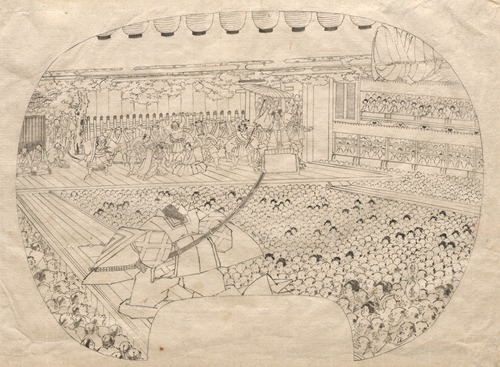 Design for Fan-shaped Print of Kabuki Theater