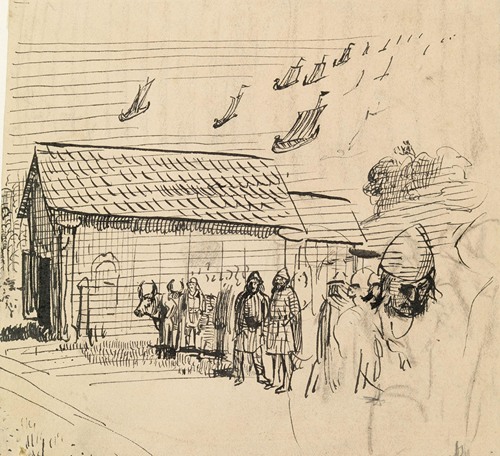 Variant til illlustrasjon i ‘Håkon den godes saga’, Snorre Sturlason, Kongesagaer, Kristiania 1899