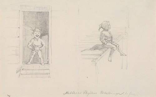 Forarbeid til illustrasjon til ‘Matthias Skytters historier’ i P.Chr. Asbjørnsen, Norske Folke- og Huldre-Eventyr, Kjøbenhavn 1879