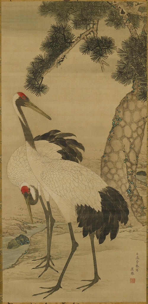 Two Cranes and a Pine Tree