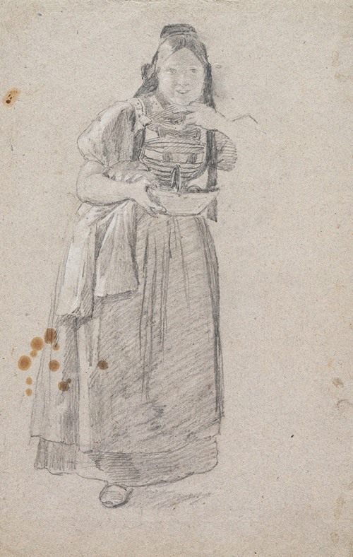Young Black Forest woman, listening (with sewing box and blouse)