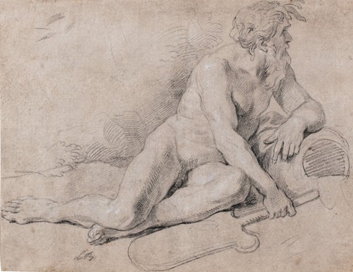 A study of a river god reclining, holding an oar in his right hand