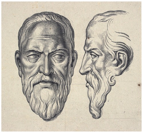 Kop van Oldenbarnevelt, en face en en profil: sculptuur