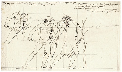 Theseus fighting the brigand Sinis (after a Greek vase)