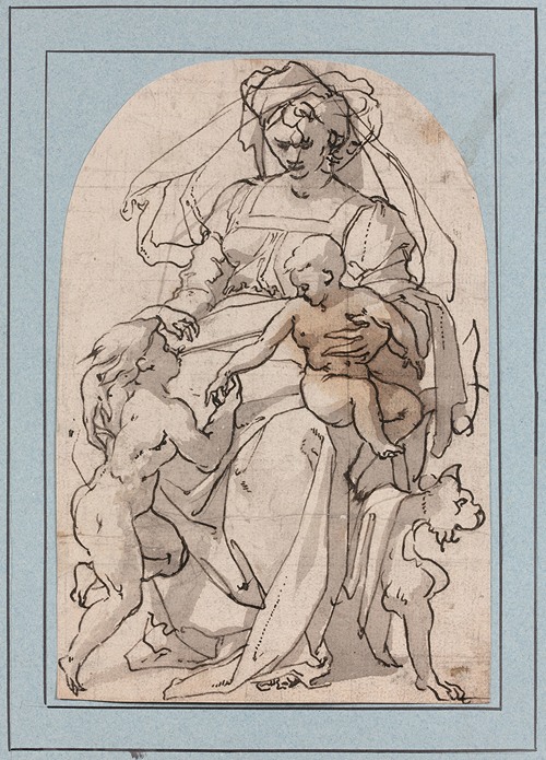 Vierge à l’Enfant sur un trône avec le petit saint Jean-Baptiste