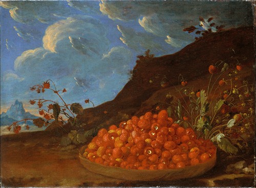 Basket of Wild Strawberries in a Landscape