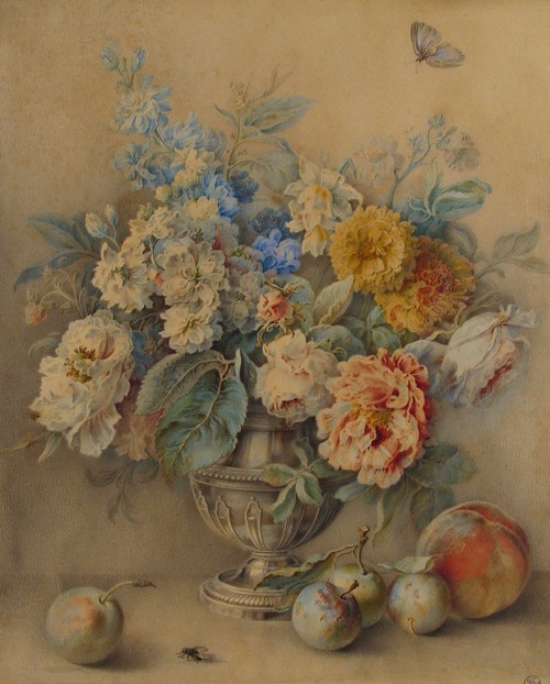 Flowers in a Silver Caster, Fruit in the Foreground (18th century)