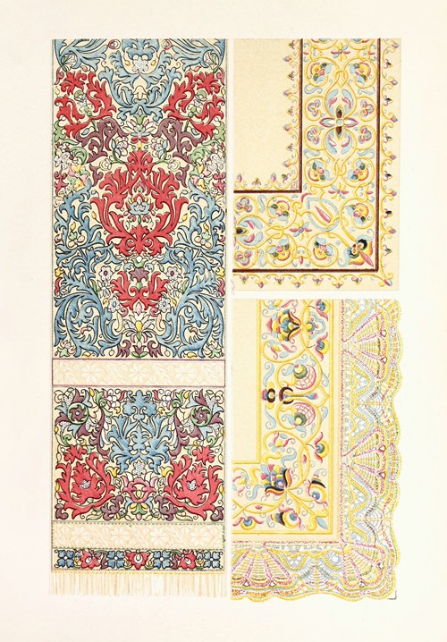 Linen Scarf, Embroidered with Silk, Ancient Embroidered Silk Table-cover