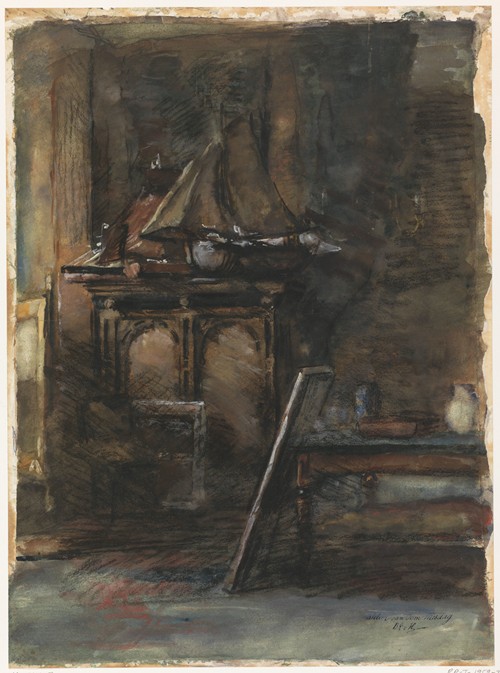 Het atelier van H.W. Mesdag, met twee modellen van zeilschepen