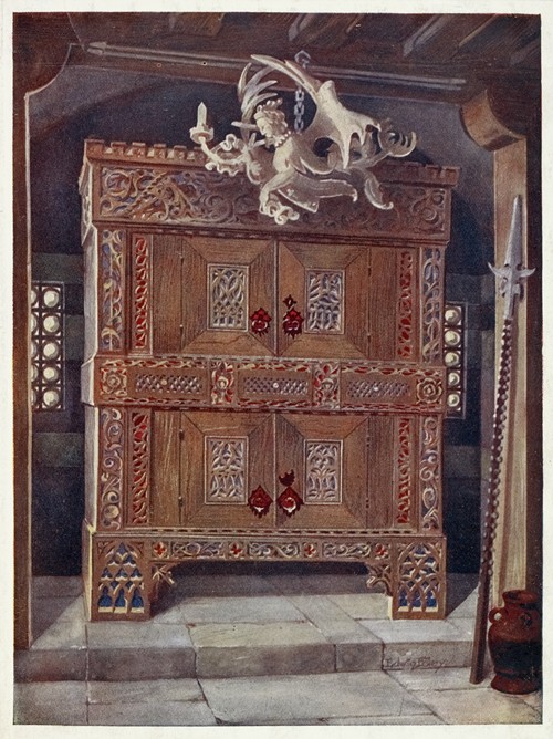 Late Gothic schrank. In the Bavarian Museum, Munich, with hanging light (leuchterweibschen), from Albert Dürer’s house at Nuremburg
