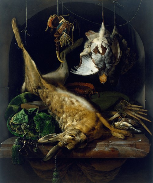 Still Life of a Dead Hare, Partridges, and Other Birds in a Niche 