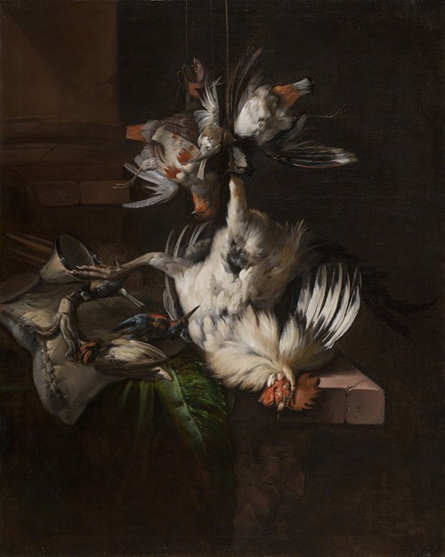 Still life with a white rooster