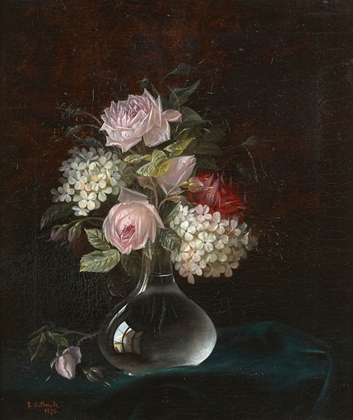 Bouquet de fleurs dans un vase en verre reflétant la fenêtre de l’atelier de l’artiste