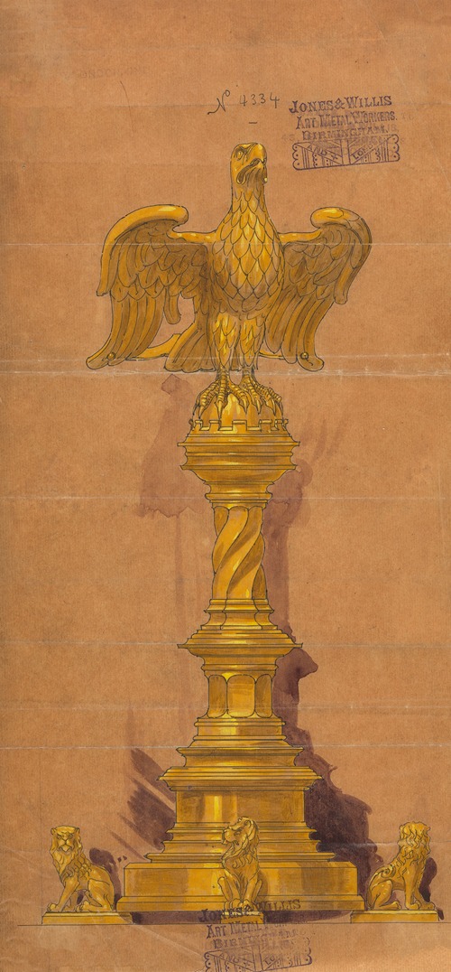 Design executed for Jones and Willis, metal and wood-workers and church furniture manufacturers of Birmingham and London