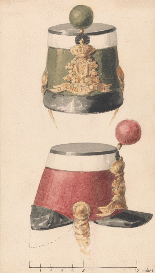 Two Shakos of the Dublin Militia; One Green, One Red
