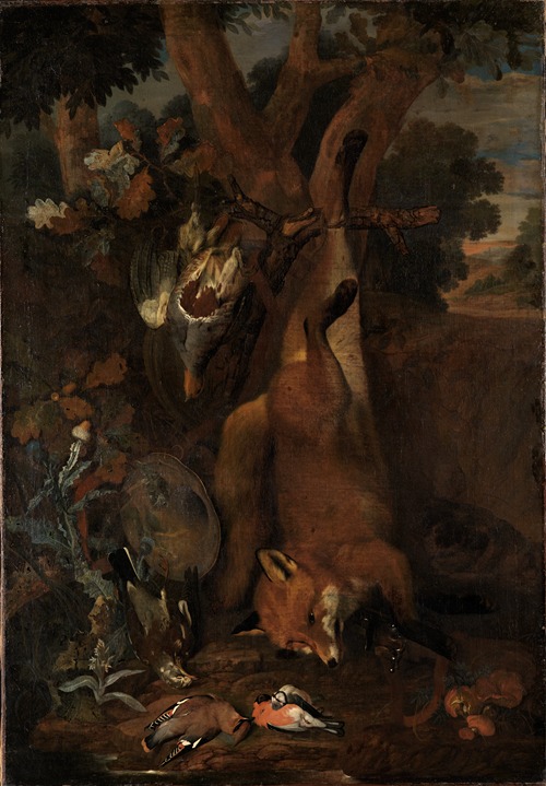 Jagdstilleben mit Fuchs und Rebhuhn