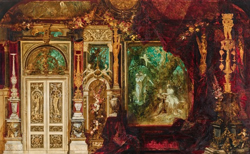 Dekorationsentwurf für das Schlafzimmer Kaiserin Elisabeths in der Hermesvilla (Mittelszene; Ein Sommernachtstraum)