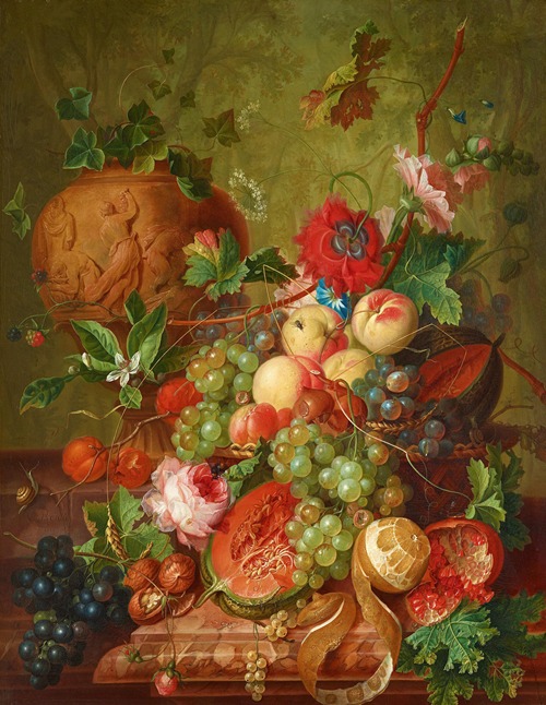 Früchtestillleben mit Tonvase