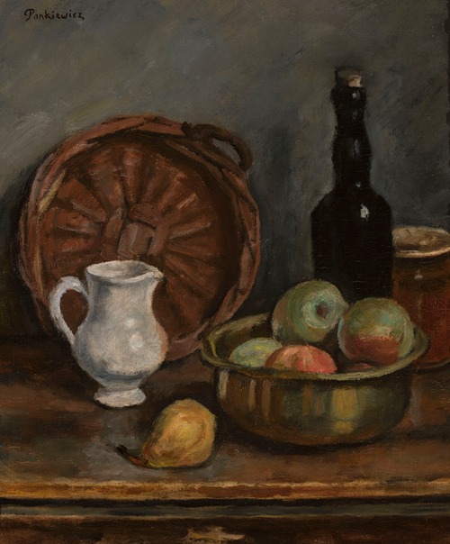 Still life with a black bottle