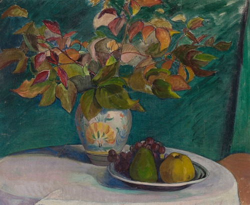 Still life with red leaves