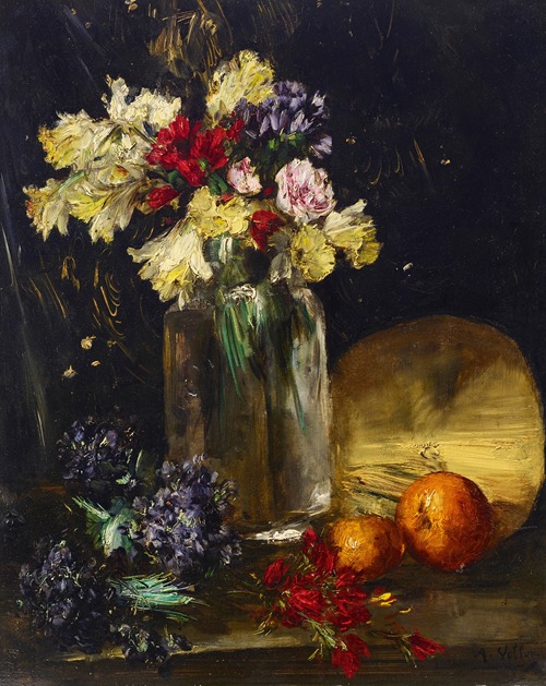 Still Life with Daffodils, Violets, and Oranges