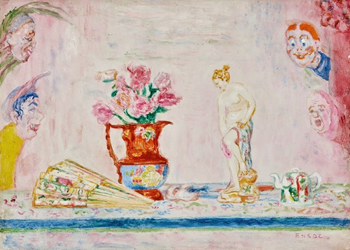 Fleurs et statuette