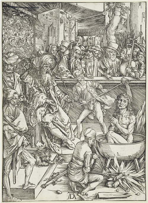 Die Marter des Evangelisten Johannes, aus der Folge der Apokalypse, Urausgabe Deutsch 1498
