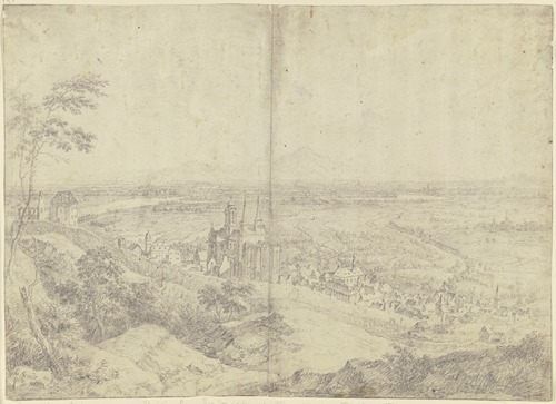 Blick auf Oppenheim am Rhein mit der Katharinenkirche, in der Ferne das Rheintal