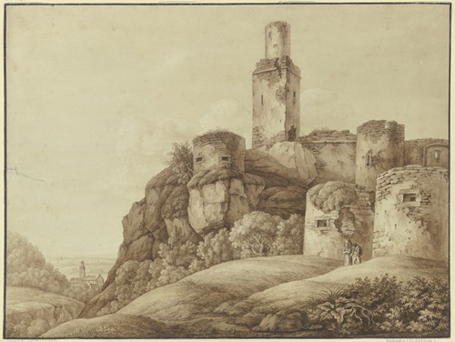 Ruine einer Bergfeste mit Türmen (Die Ruine Falkenstein im Taunus)