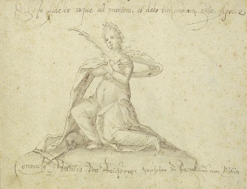 Kniende Frauenfigur mit Palmenzweig (Fides)