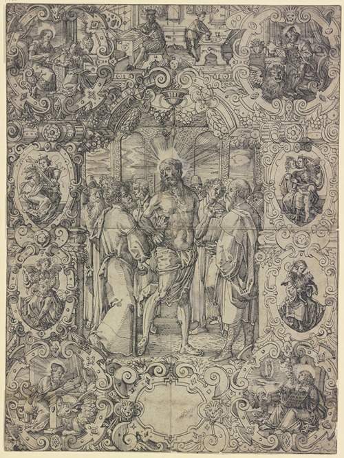 Scheibenriss mit Christus und dem ungläubigen Thomas