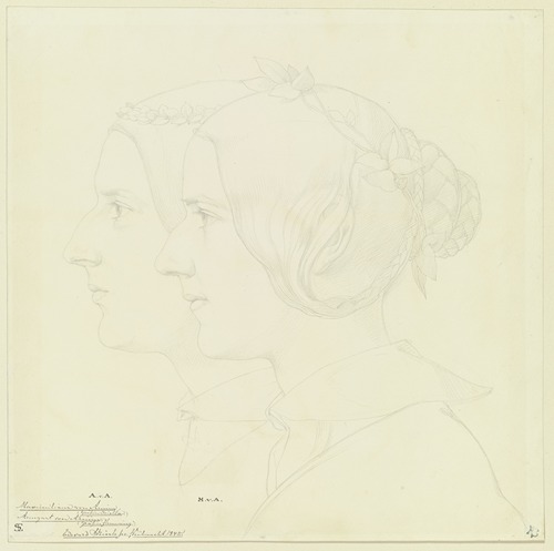 Maximiliane von Arnim, Gräfin Oriolla, und Armgart von Arnim, Gräfin Flemming, im Profil nach links
