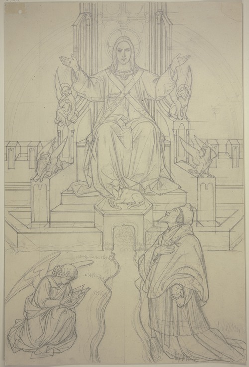 Thronender Christus mit dem Heiligen Johannes von Nepomuk und einem schreibenden Engel