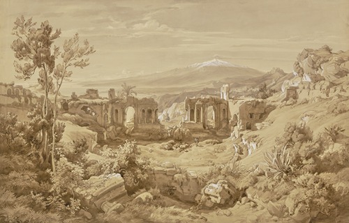 Das antike Theater von Taormina, im Hintergrund der rauchende Ätna