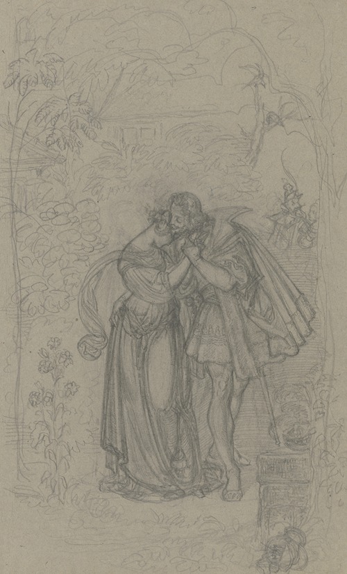 Faust und Gretchen, im Hintergrund Marthe und Mephisto