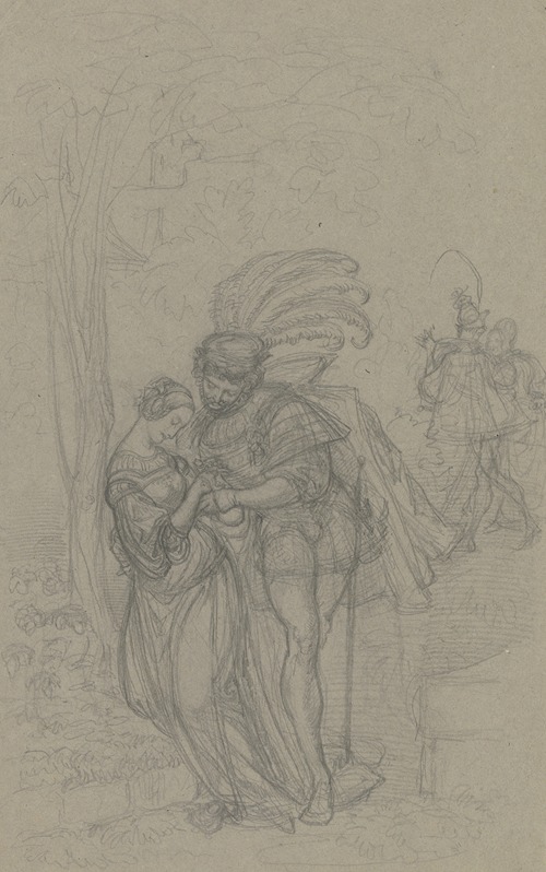 Faust und Gretchen, im Hintergrund Marthe und Mephisto