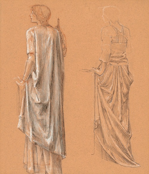 Study of a draped female figure, with a subsidiary study of the same, for ‘The Sleep of Arthur in Avalon’