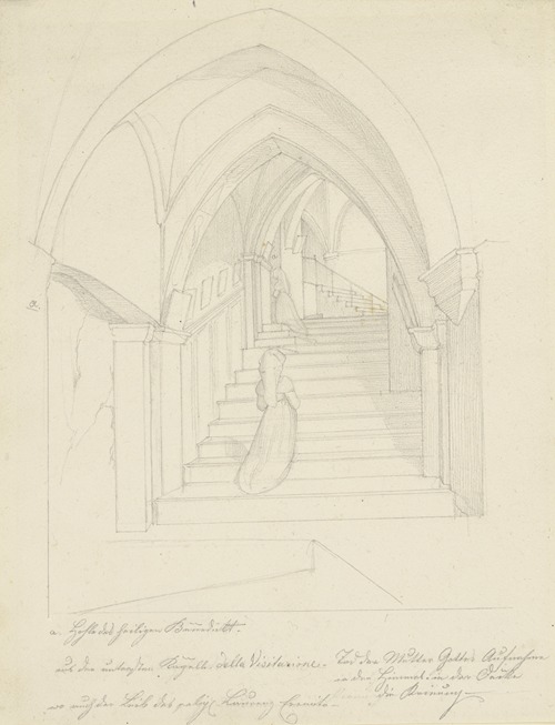 Treppenaufgang im Kloster San Benedetto bei Subiaco, links der Zugang zum Sacro Speco des Heiligen Benedikt