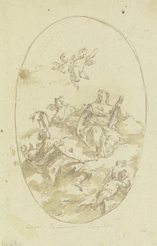 Allegorische Figurengruppe auf Wolken (Concordia, Temperanza und Tranquilità)