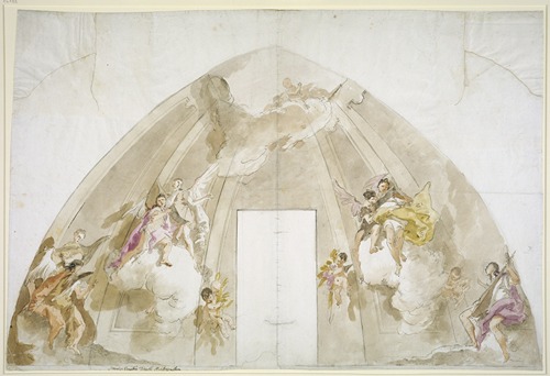 Singing and Music-Making Angels; Preparatory drawing for the ceiling of Udine Cathedral