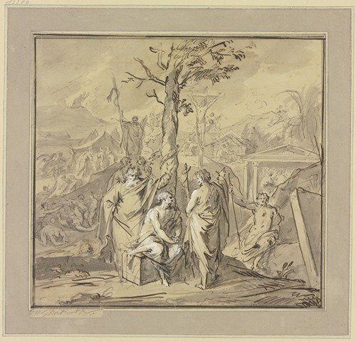 Ein am Baum der Erkenntnis Sitzender erhält Unterweisungen von Moses und Johannes dem Täufer