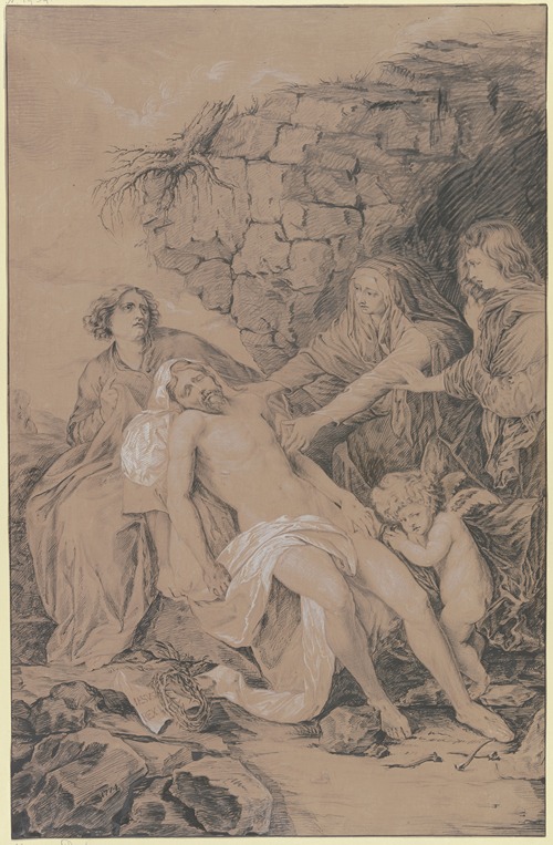 Beweinung Christi mit Maria, Johannes, Maria Magdalena und einem Engel