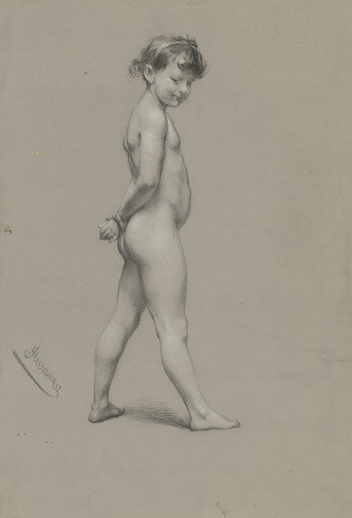 Akt nach einem kleinem Mädchen, in ganzer Figur nach rechts