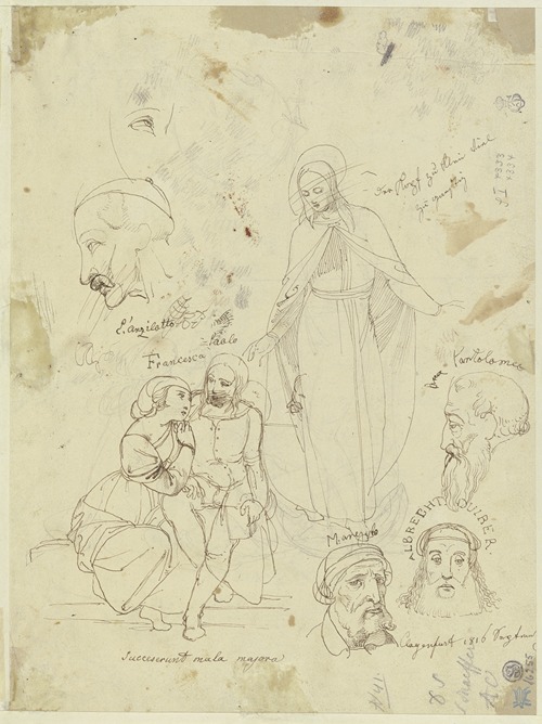 Studienblatt; Figuren und Köpfe