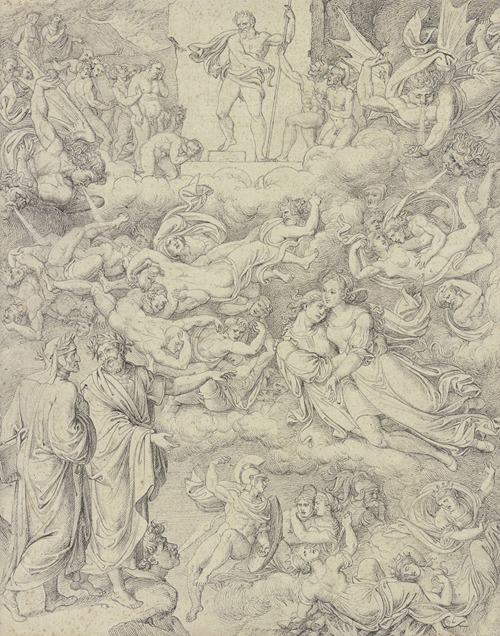 Dante und Vergil erblicken Paolo und Francesca, oben der Höllenrichter Minos