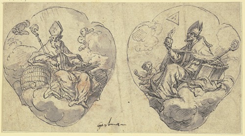 Zwei Kartuschen mit den Heiligen Ambrosius und Augustinus