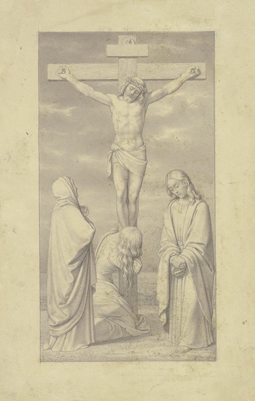 Christus am Kreuz, mit Maria, Johannes und Maria Magdalena