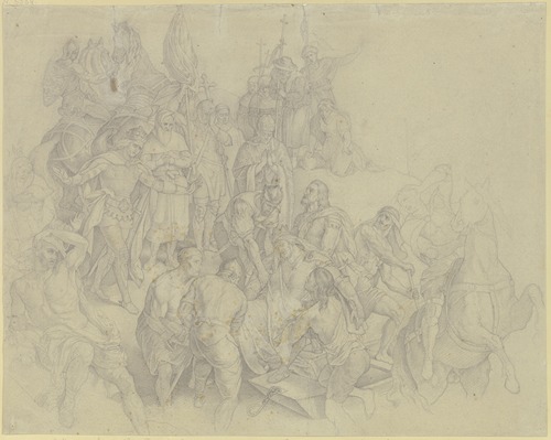 Die Auffindung der Leiche des Kaisers Friedrich Barbarossa im Fluss Kalykadnus bei Selencia in Syrien am 10. Juni 1190