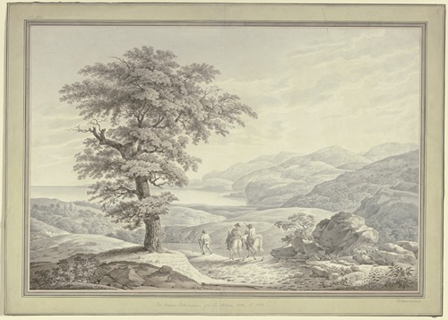 Landschaft an der Riviera di Levante mit dem Künstler und seinen Reisegefährten