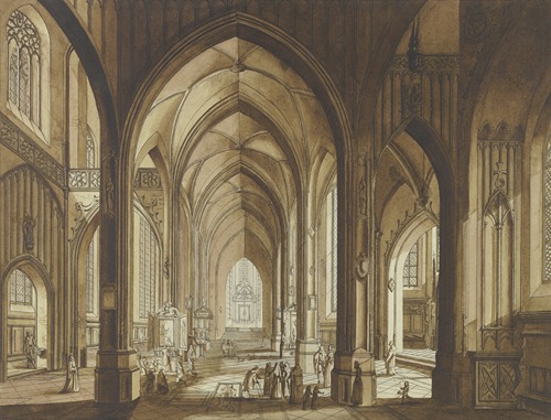 Inneres einer dreischiffigen gotischen Hallenkirche mit Blick auf den Chor